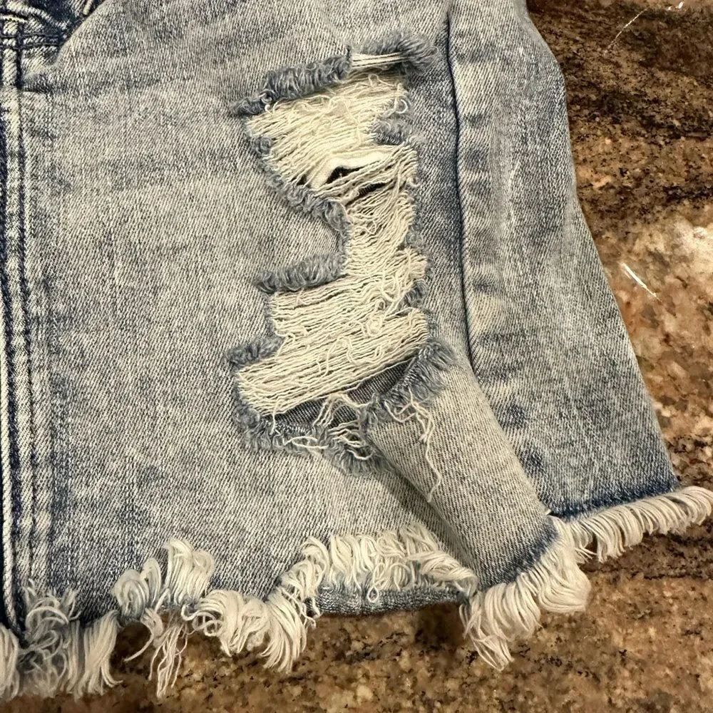 American Eagle size 0 distressed denim jean skirt stone wash - Picture 4 of 7